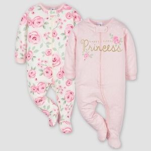 Gerber Baby 2pk Zip-Front Floral Sleep N' Play - White/Pink